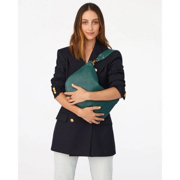 Clare V. Moyen Messenger Convertible Bag NWT Deep Sea Pebble Leather Green - Picture 2 of 7